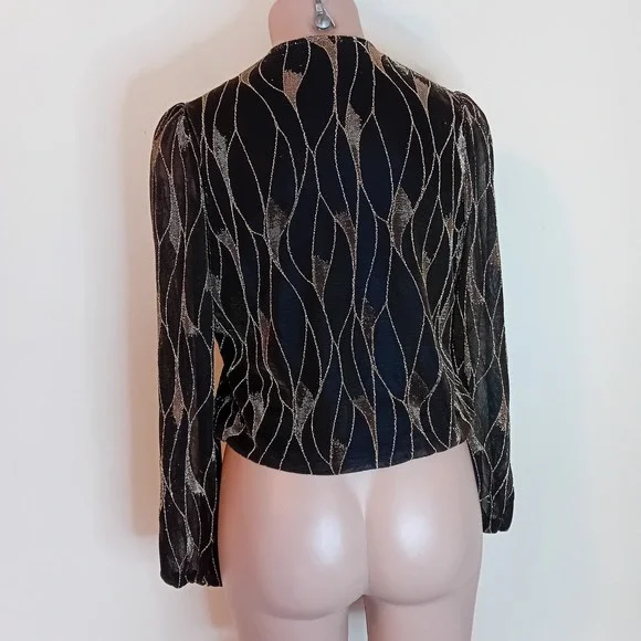 Autres Filles Sheer Arms Blouse Gold Metallic Sparkle Party Special Occasion XS - Picture 5 of 16